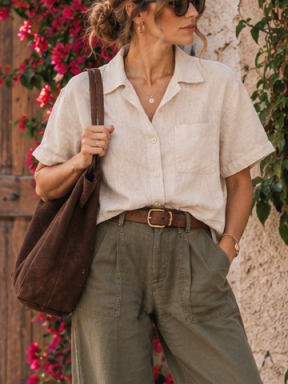 FLAX Natural 100% Linen Relaxed Short Sleeve Button Front Camp Shirt Small - Picture 10 of 12